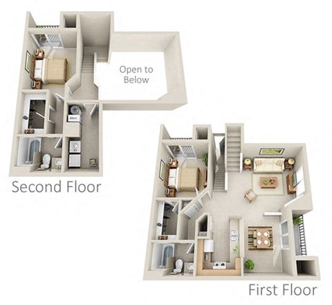 Floor plan for 2 beds, 2 baths, 1304 sqft